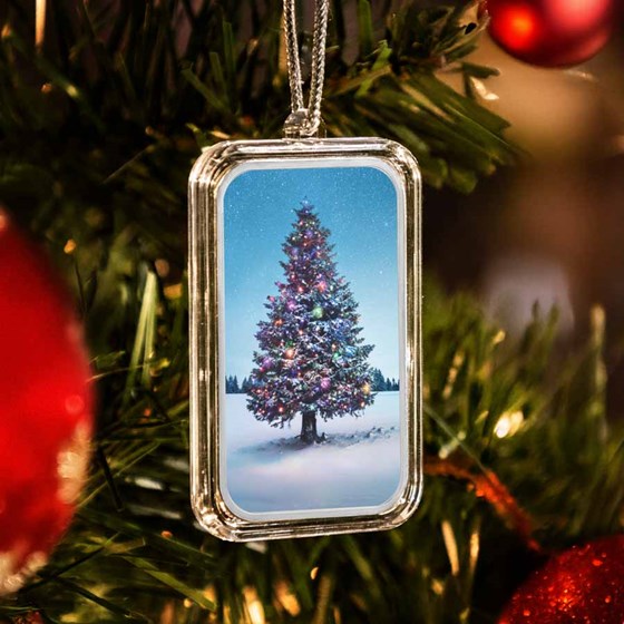 1 oz Silver Colorized Bar - Christmas Tree 1 oz Silver Colorized Bar - Christmas Tree