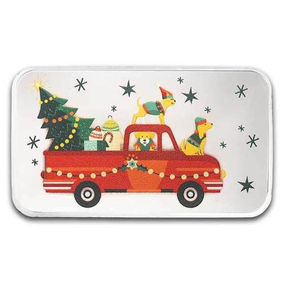 1 oz Silver Colorized Bar - Deck the Halls Doggies 1 oz Silver Colorized Bar - Deck the Halls Doggies