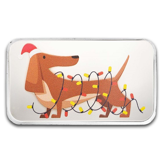 1 oz Silver Colorized Bar - Here Comes Santa Paws 1 oz Silver Colorized Bar - Here Comes Santa Paws
