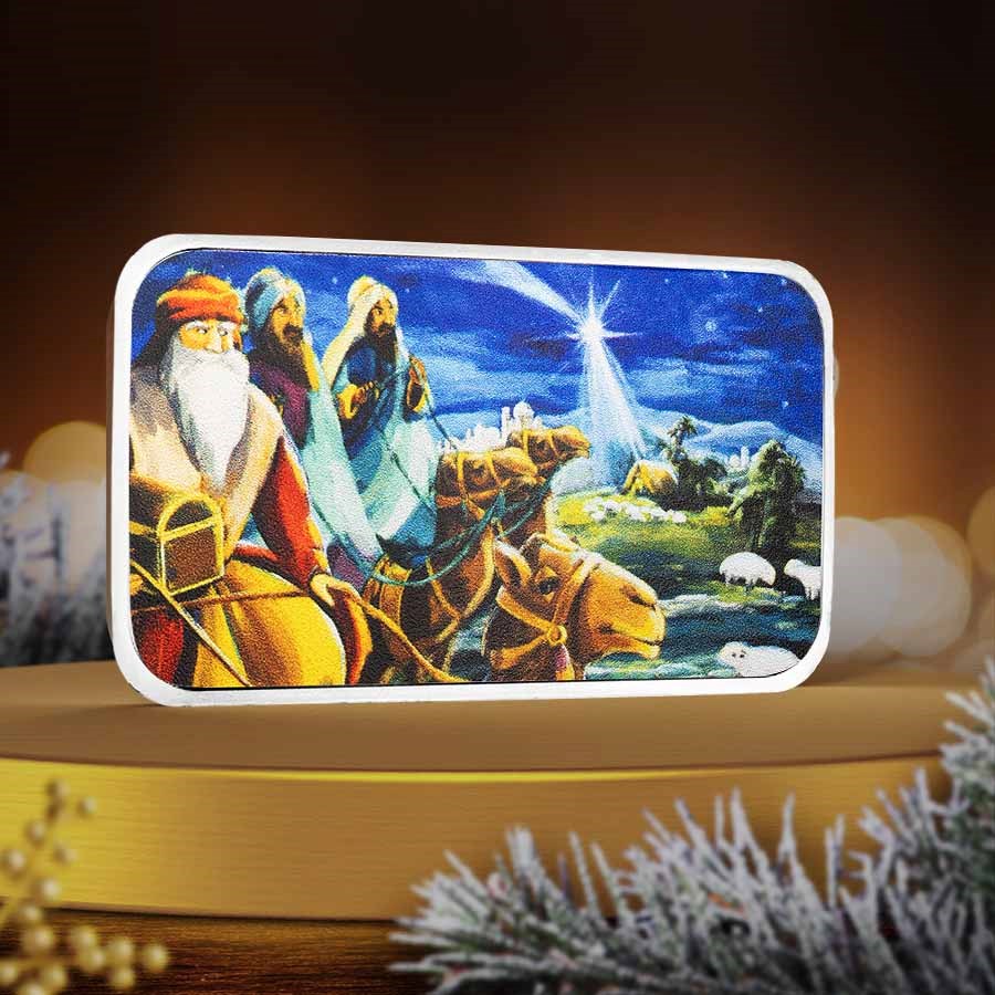 1 oz Silver Colorized Bar - Illustrated Journey of the Wise Men