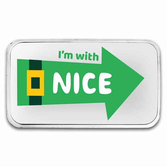 1 oz Silver Colorized Bar - I'm With Naughty or Nice