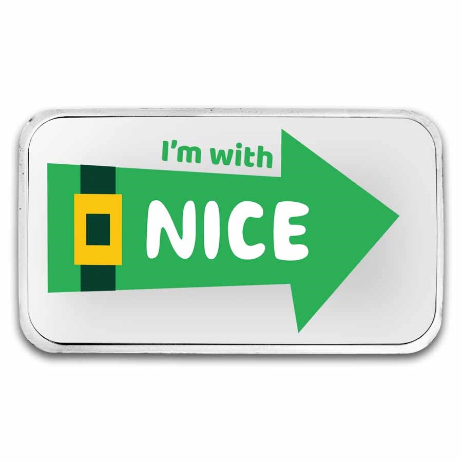 1 oz Silver Colorized Bar - I'm With Naughty or Nice