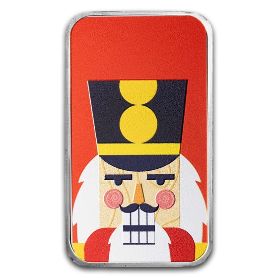 1 oz Silver Colorized Bar - Joyful and Serious Nutcrackers
