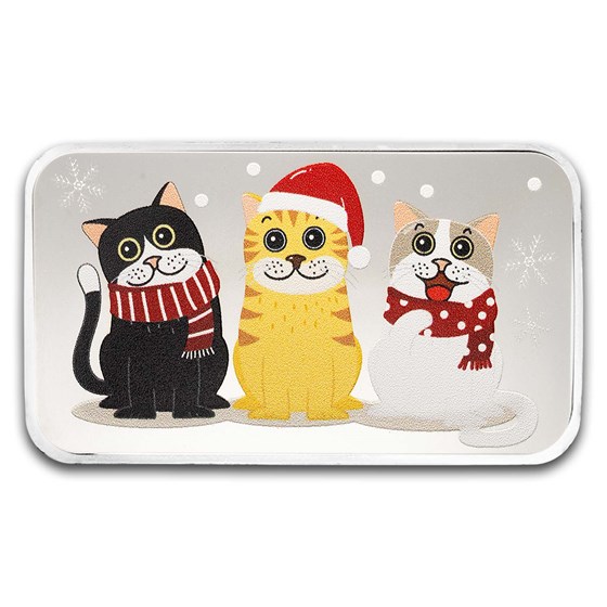 1 oz Silver Colorized Bar - Meowy Christmas & Happy New Year 1 oz Silver Colorized Bar - Meowy Christmas & Happy New Year