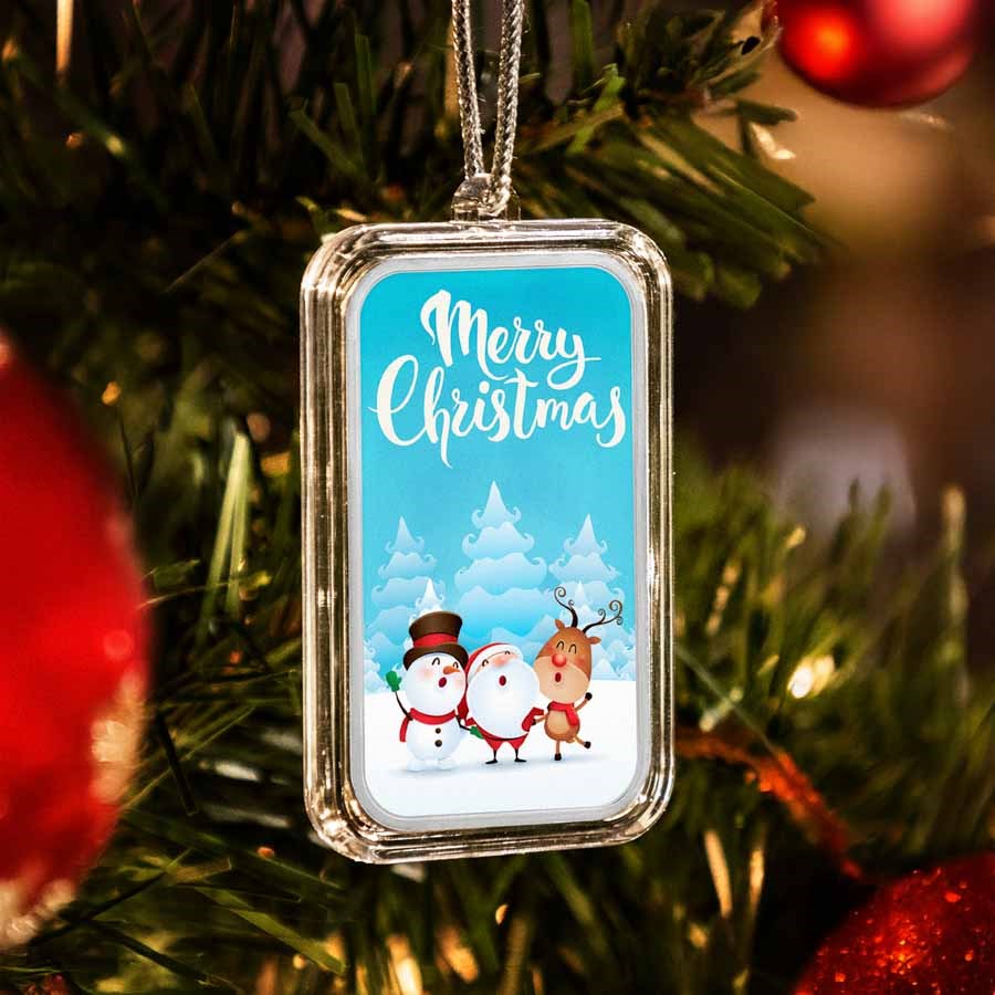1 oz Silver Colorized Bar - Merry Christmas Carolers