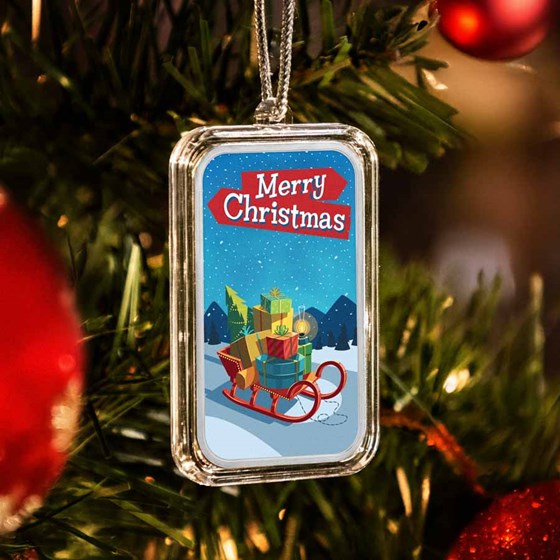 1 oz Silver Colorized Bar - Merry Christmas Sleigh 1 oz Silver Colorized Bar - Merry Christmas Sleigh