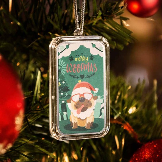 1 oz Silver Colorized Bar - Merry Woofmas Festive Doggy