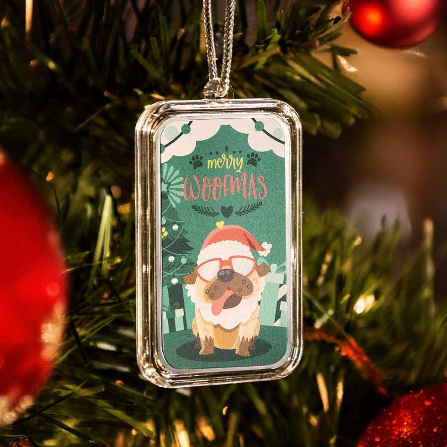 1 oz Silver Colorized Bar - Merry Woofmas Festive Doggy