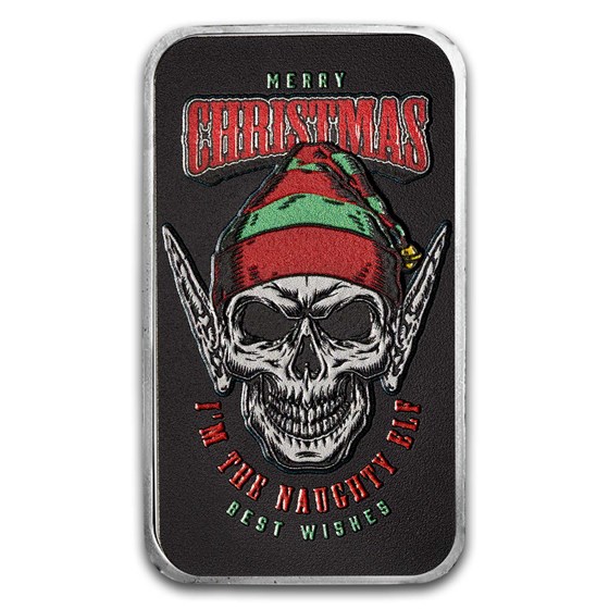 1 oz Silver Colorized Bar - Naughty Elf Merry Christmas 1 oz Silver Colorized Bar - Naughty Elf Merry Christmas