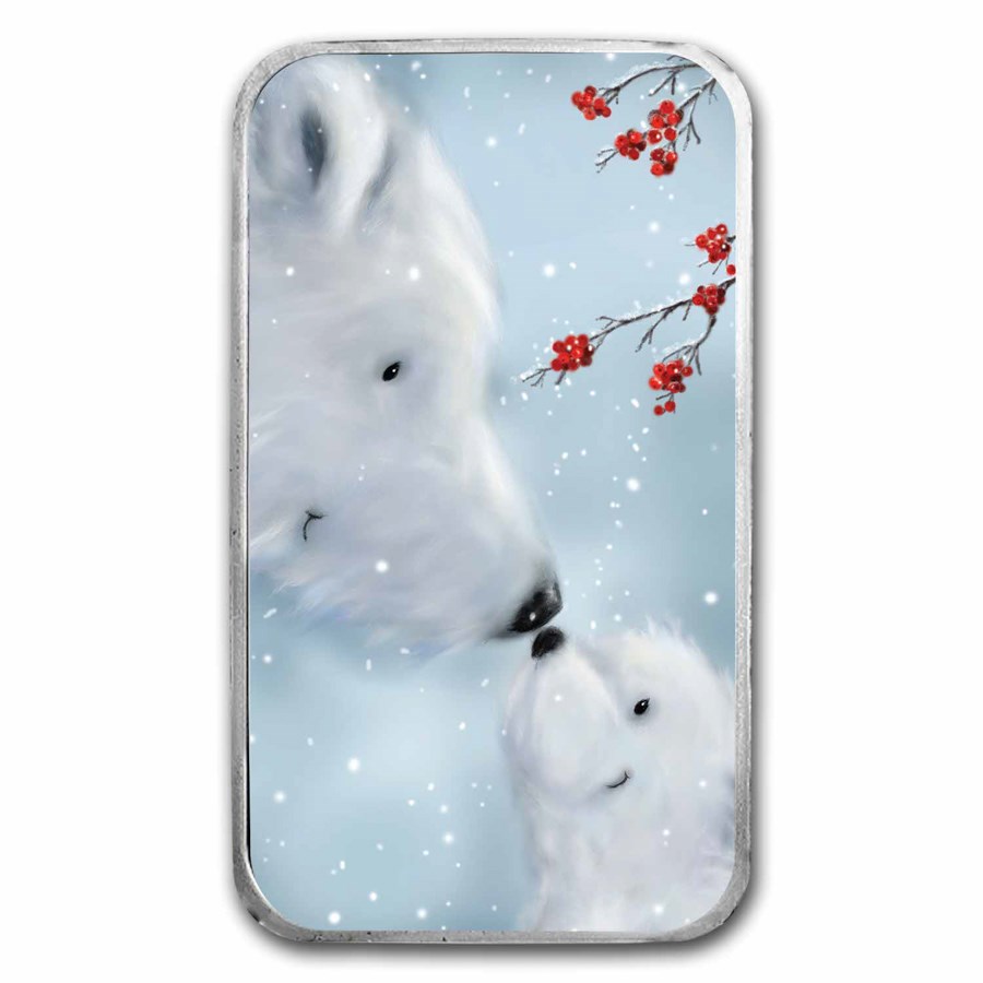 1 oz Silver Colorized Bar - Polar Bears, Wintry Scene
