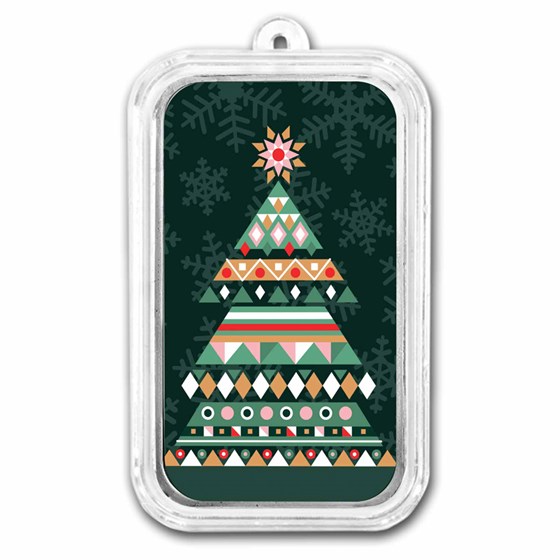 1 oz Silver Colorized Bar - Scandinavian Design Christmas Tree