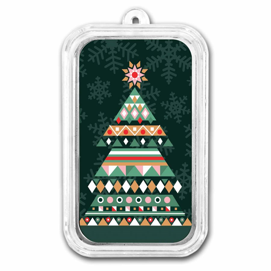 1 oz Silver Colorized Bar - Scandinavian Design Christmas Tree
