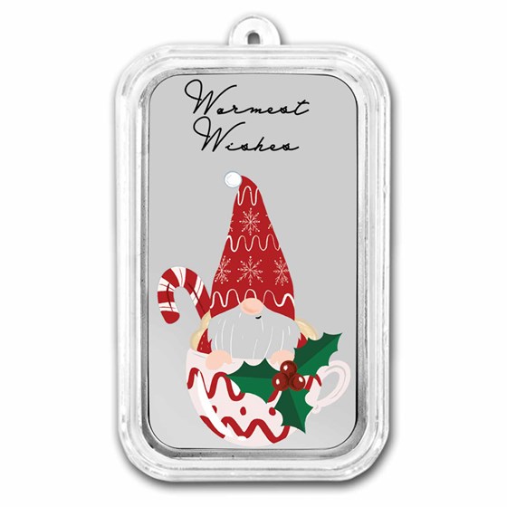 1 oz Silver Colorized Bar - Warmest Wishes Gnome