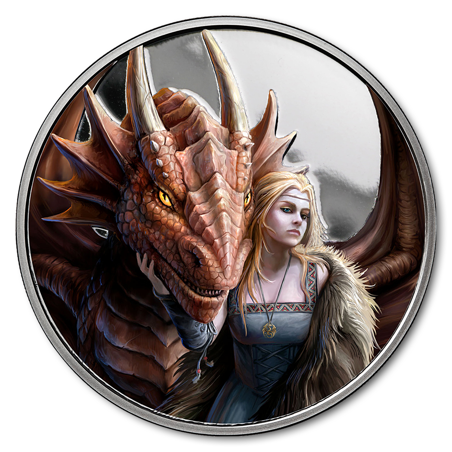 SKU#169632 Friend or Foe 1 oz Silver Colorized Round Anne Stokes Dragons