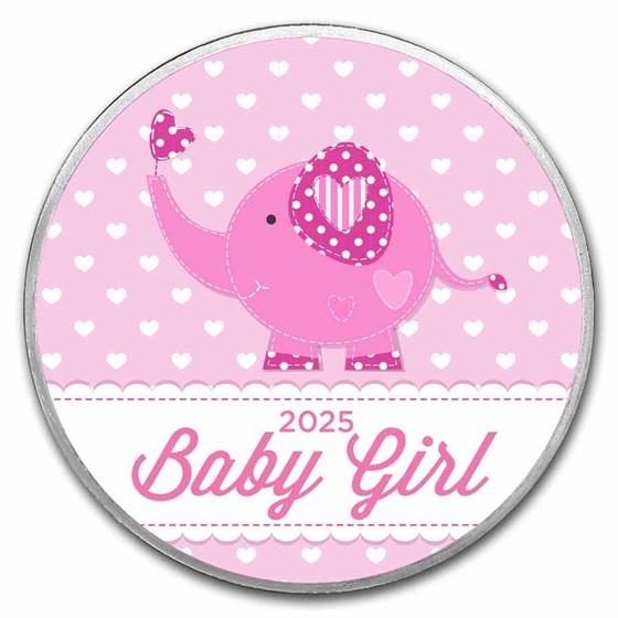 1 oz Silver Colorized Round - APMEX (2025 Baby Girl, Elephant)