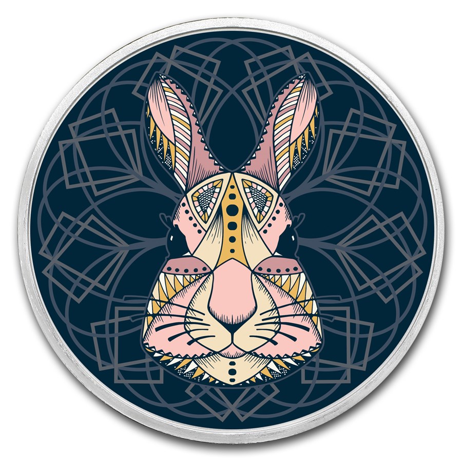 1 oz Silver Colorized Round - APMEX (Geometric Easter Bunny)