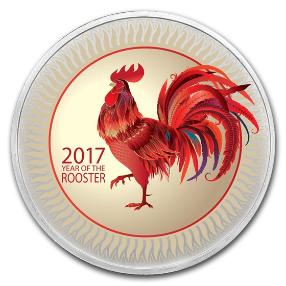 1 oz Silver Colorized Round - APMEX (Golden Lunar Rooster - 2017) 1 oz Silver Colorized Round - APMEX (Golden Lunar Rooster - 2017)