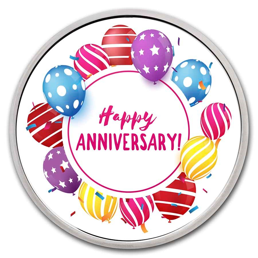1 oz Silver Colorized Round - APMEX - Happy Anniversary, Balloons