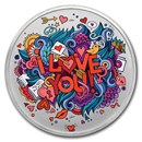1 oz Silver Colorized Round - APMEX (I Love You, Pop-Art Design)
