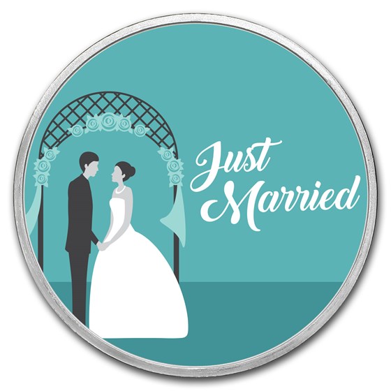 1 oz Silver Colorized Round - APMEX (Just Married - Couple)