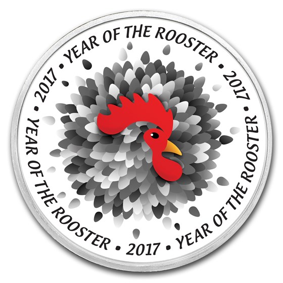 1 oz Silver Colorized Round - APMEX (Lunar Rooster - Emblem 2017)