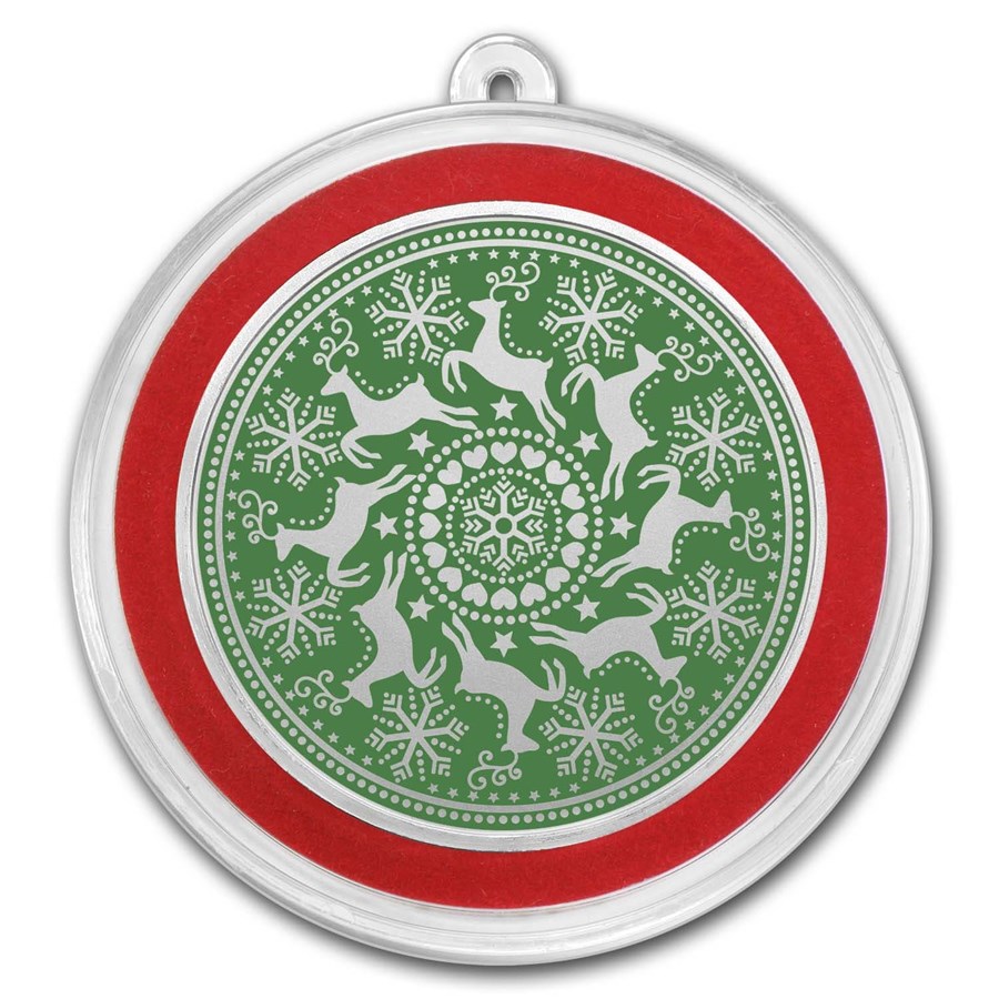 1 oz Silver Colorized Round - APMEX (Prancing Reindeer Green)