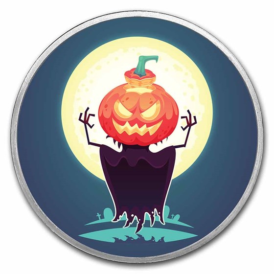 1 oz Silver Colorized Round - APMEX (Pumpkin Ghoul)