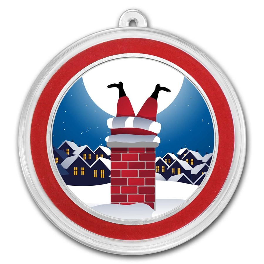1 oz Silver Colorized Round - APMEX (Santa Stuck In The Chimney)