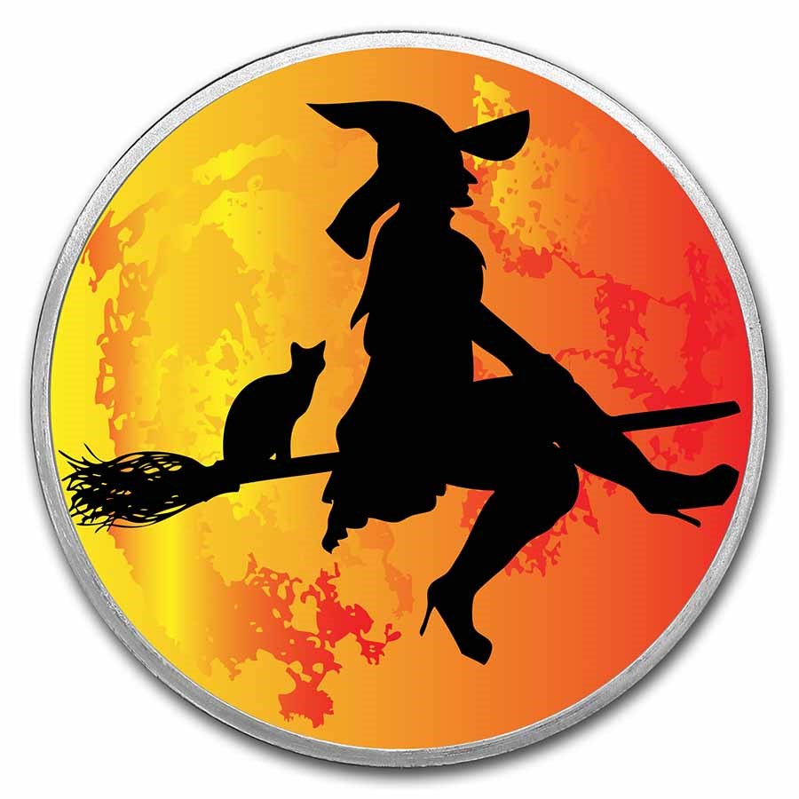 1 oz Silver Colorized Round - APMEX (Witch, Flying Over The Moon)