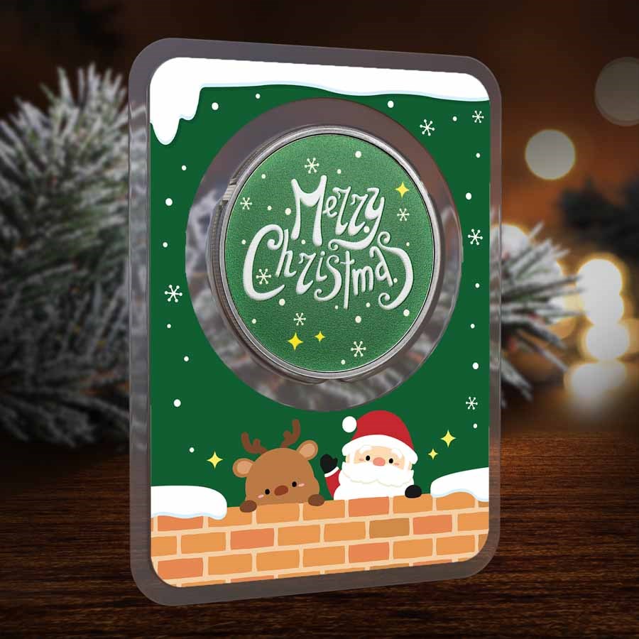 1 oz Silver Colorized Round - Merry Christmas Santa & Reindeer