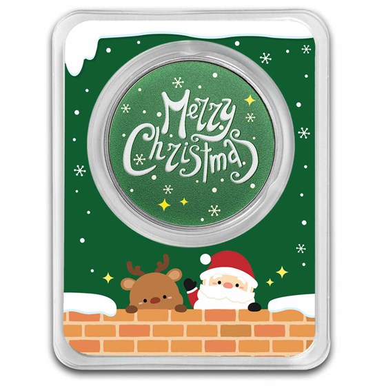 1 oz Silver Colorized Round - Merry Christmas Santa & Reindeer 1 oz Silver Colorized Round - Merry Christmas Santa & Reindeer