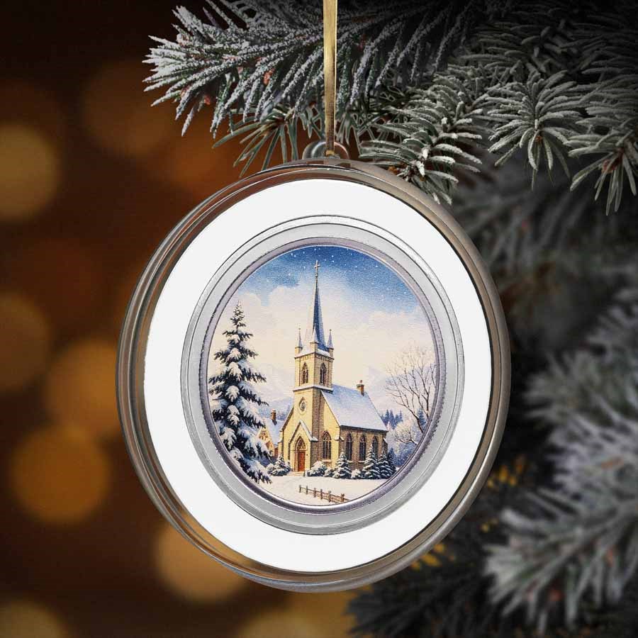 1 oz Silver Colorized Round - Snowy Mountain Church Scene