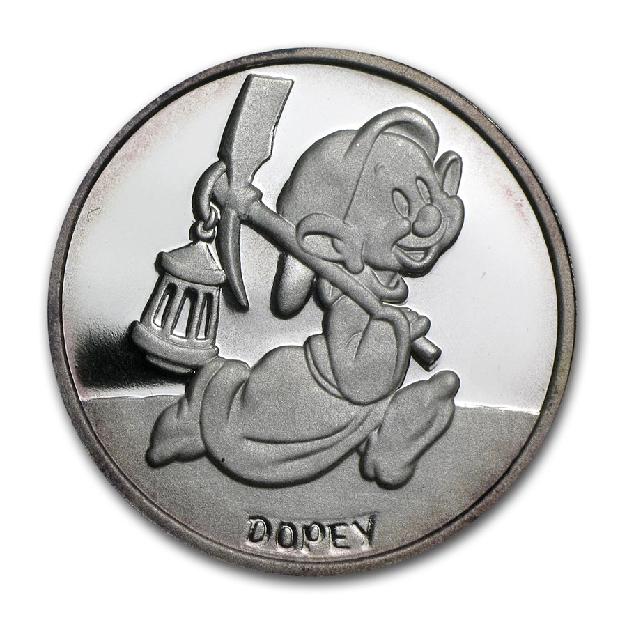1 oz Silver - Disney's Snow White 50th Anniv (Dopey, w/Box & COA)