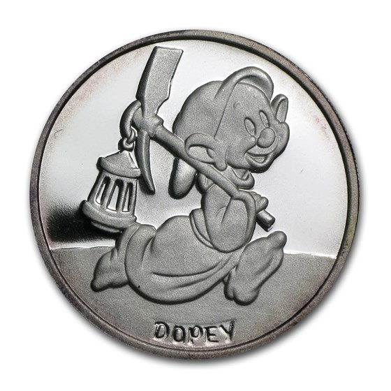 1 oz Silver - Disney's Snow White 50th Anniv (Dopey, w/Box & COA) 1 oz Silver - Disney's Snow White 50th Anniv (Dopey, w/Box & COA)