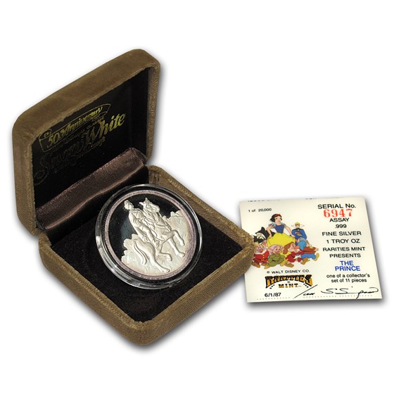 1 oz Silver - Disney's Snow White 50th Anniv (Prince, Box & COA) 1 oz Silver - Disney's Snow White 50th Anniv (Prince, Box & COA)