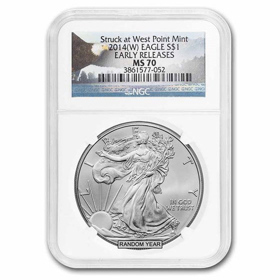 1 oz Silver Eagle MS-70 NGC (Random Year/Signature, ER/FR) 1 oz Silver Eagle MS-70 NGC (Random Year/Signature, ER/FR)