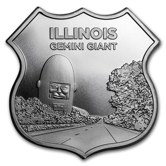 1 oz Silver - Icons of Route 66 Shield (Illinois Gemini Giant)