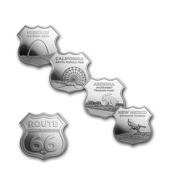 1 oz Silver - Icons of Route 66 Shield (Random Design)