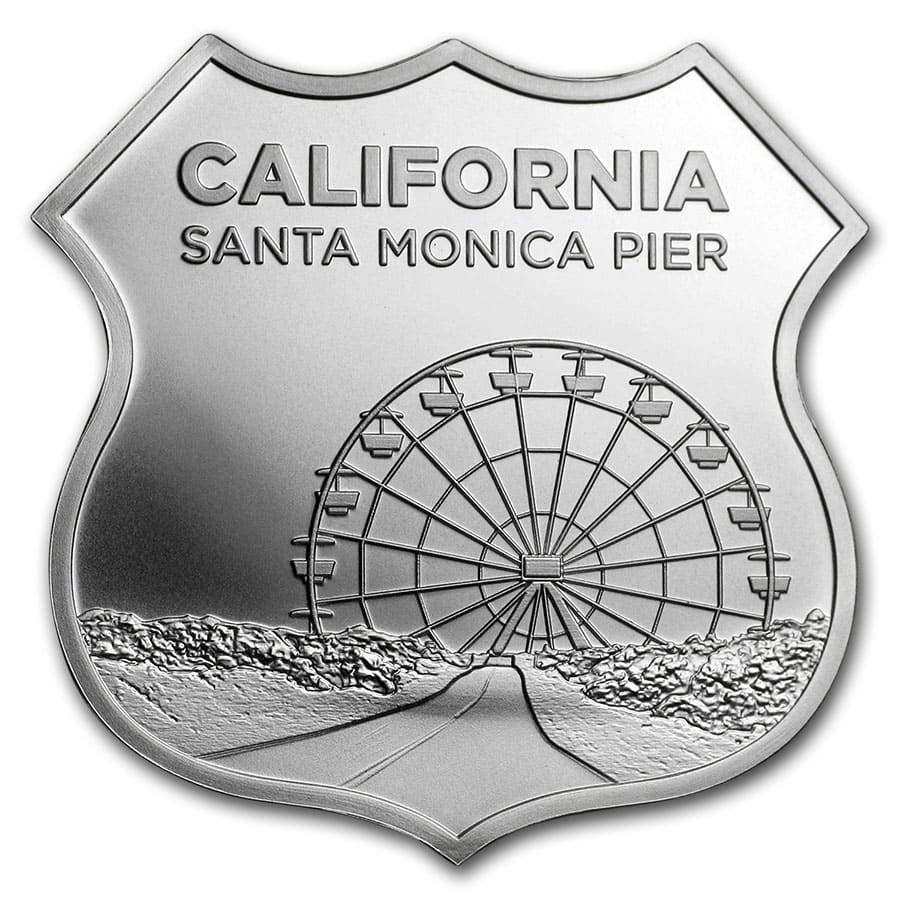 1 oz Silver - Icons of Route 66 Shield (Santa Monica Pier)