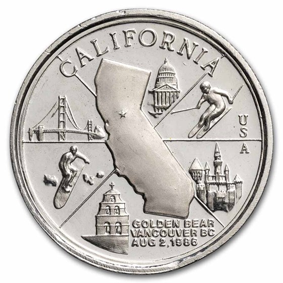 1 oz Silver Round - 1985 Rarities Mint (California Motif) 1 oz Silver Round - 1985 Rarities Mint (California Motif)