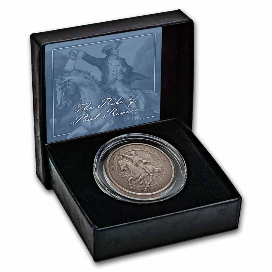 1 oz Silver Round - 250th of Paul Revere's Ride (Antiqued w/Box)