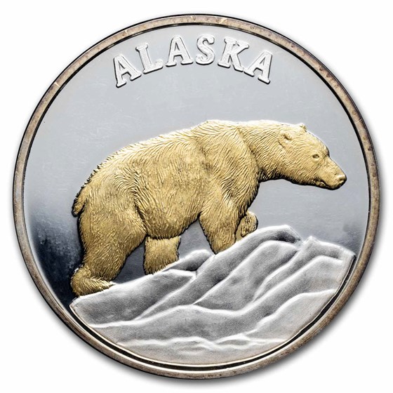 1 oz Silver Round - Alaska (Gilded) 1 oz Silver Round - Alaska (Gilded)