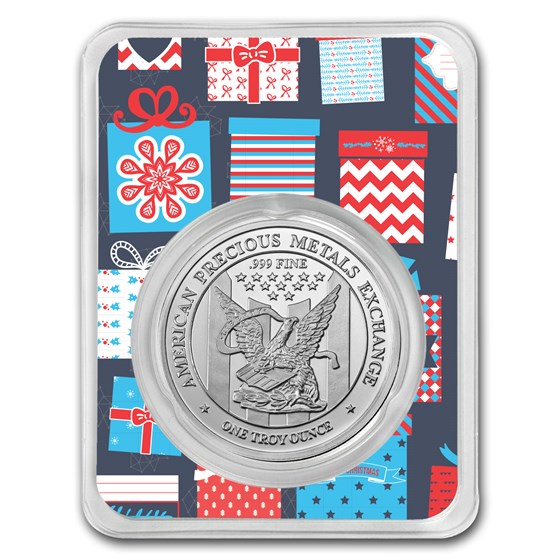 1 oz Silver Round - APMEX (w/Blue Christmas Present Card, In TEP) 1 oz Silver Round - APMEX (w/Blue Christmas Present Card, In TEP)