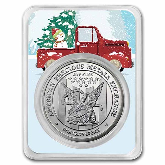 1 oz Silver Round - APMEX (w/Christmas Farm Truck Card, In TEP)