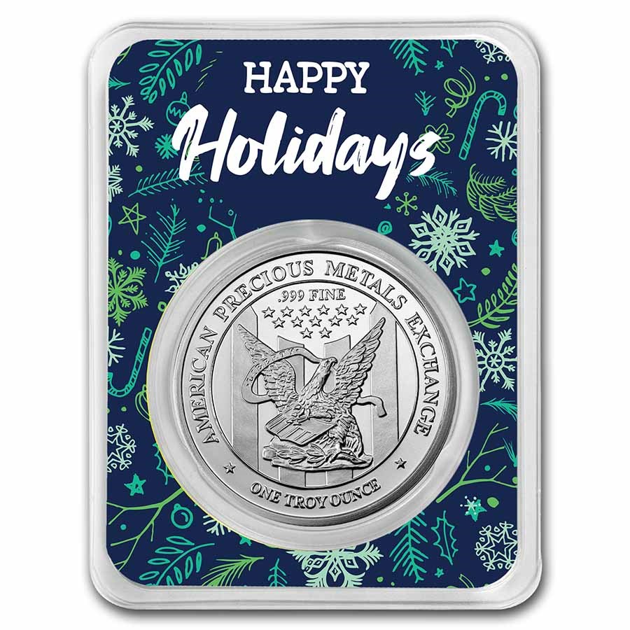 1 oz Silver Round - APMEX (w/Happy Holidays Snowflakes, In TEP)