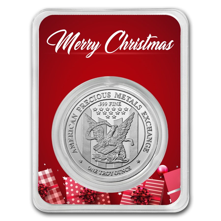 1 oz Silver Round - APMEX (w/Red Merry Christmas Card, In TEP)