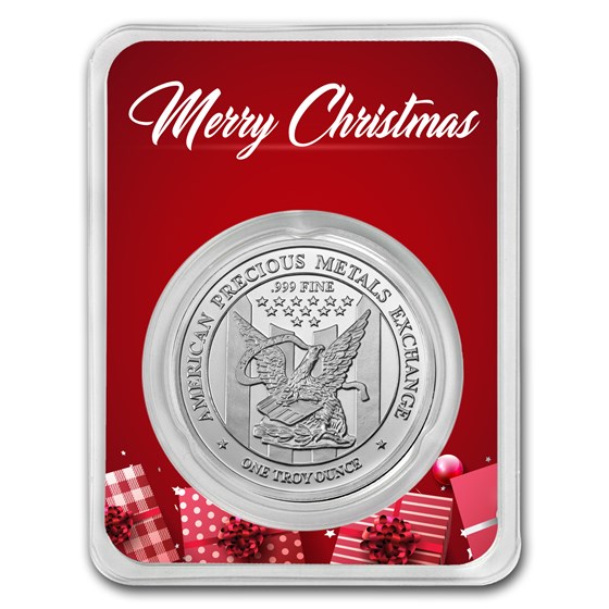 1 oz Silver Round - APMEX (w/Red Merry Christmas Card, In TEP) 1 oz Silver Round - APMEX (w/Red Merry Christmas Card, In TEP)