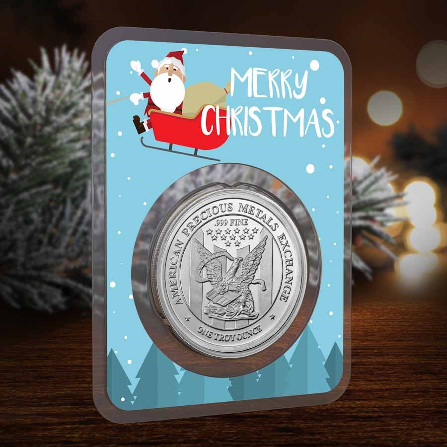 1 oz Silver Round - APMEX (w/Santa & Sleigh Card, In TEP)