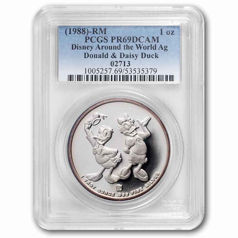 1 oz Silver Round - Around The World Donald & Daisy, PR-69 PCGS