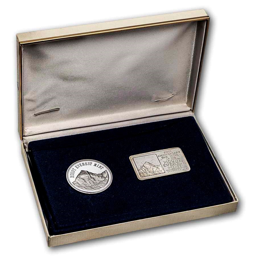 1 oz Silver Round/Bar Set - 1974 Mount Everest Mint 1st Anniv.